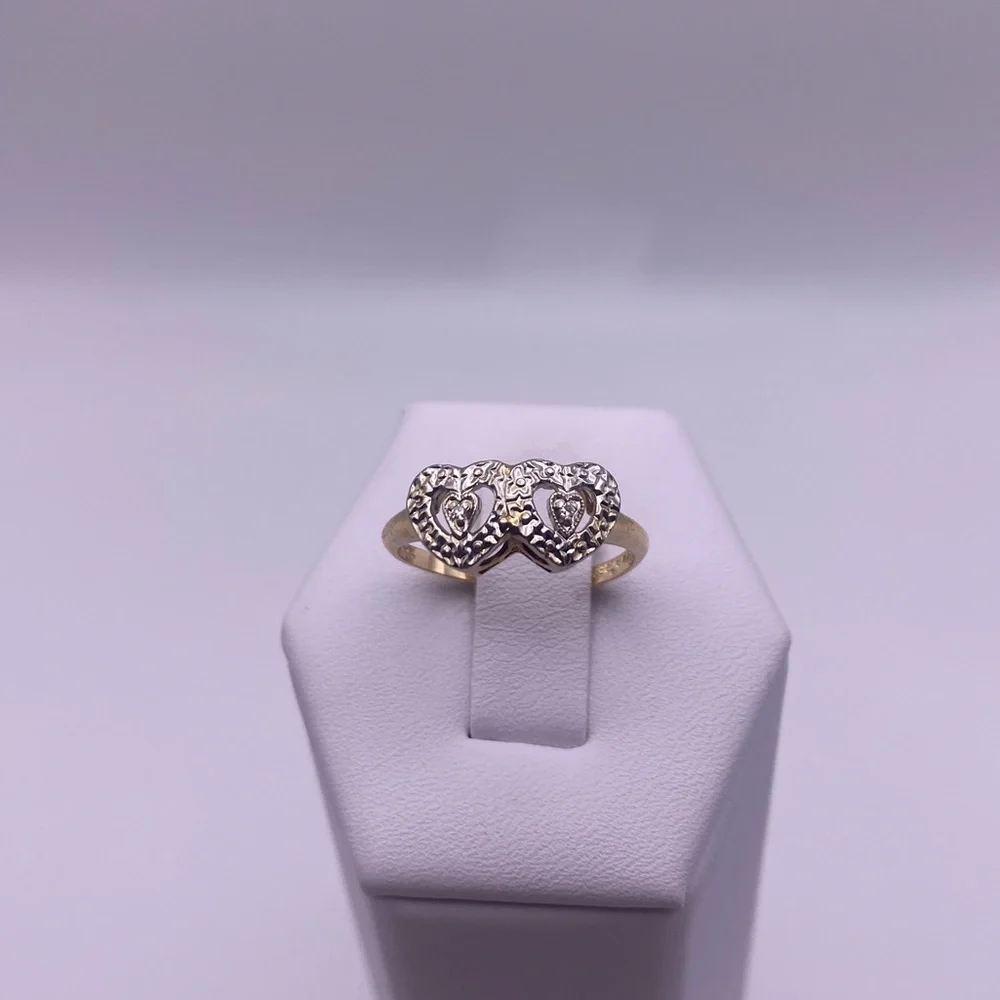 14k yellow & white gold diamond heart ring - Picture 2 of 12